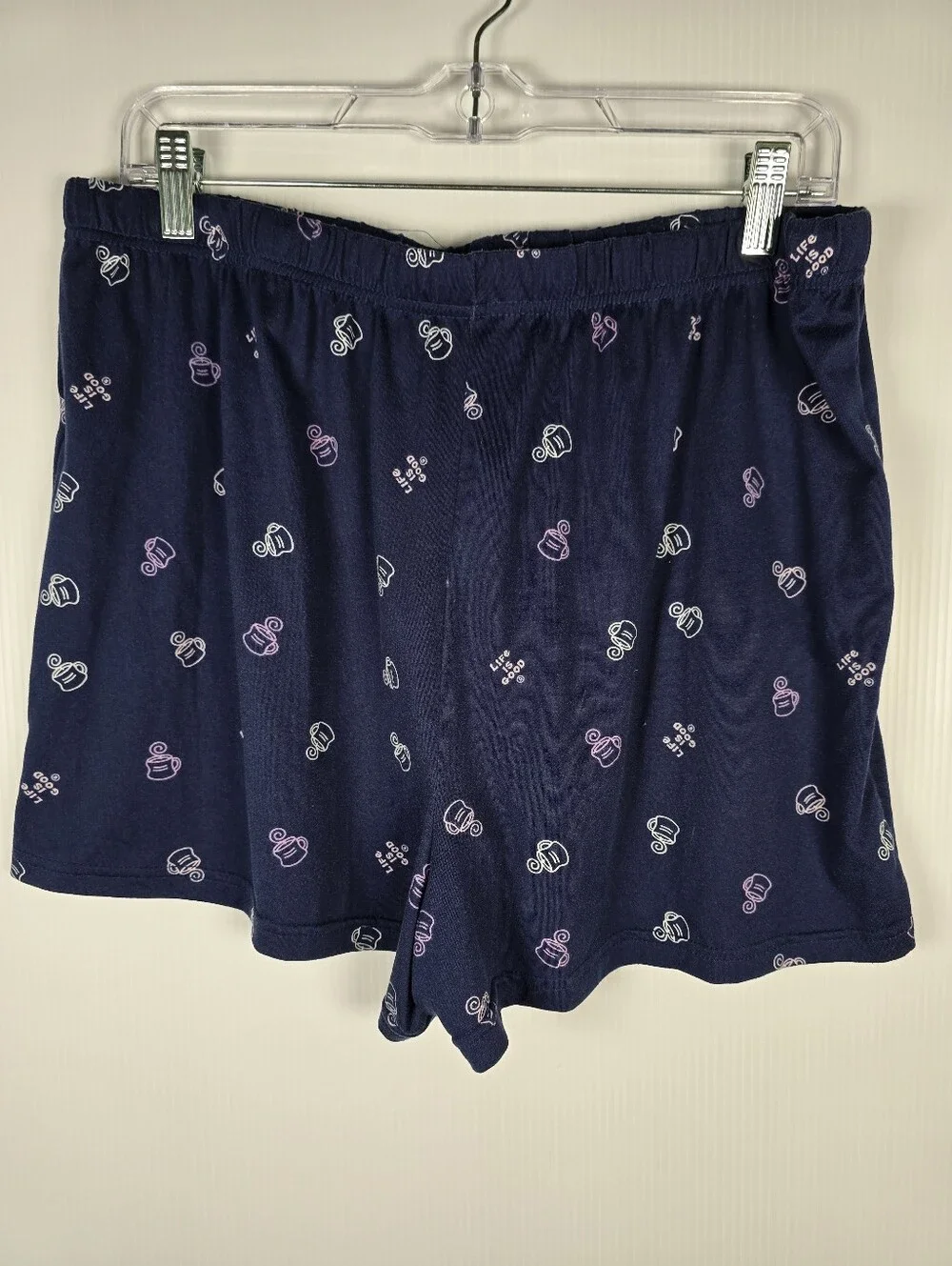Life Is Good Heather Gray Top and Navy Mug-Print Shorts 2pc. Set Size XL - Picture 9 of 10